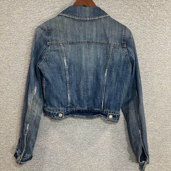 American Eagle Jean Jacket Women Size M Blue Cropped Cotton Pocket Denim - Picture 12 of 12